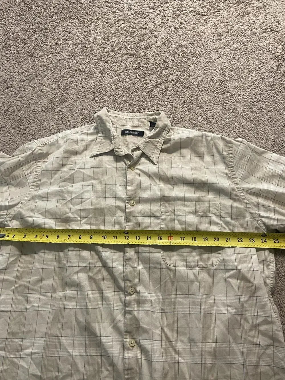 Murano Shirt Mens XL Beige Plaid Short Sleeve Button Up Cotton Casual Summer